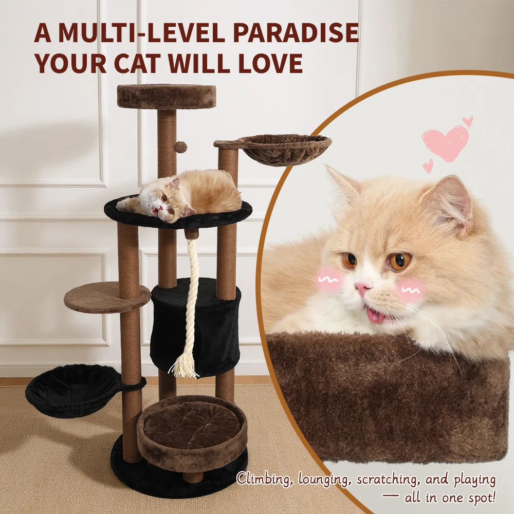 64 Inch Halloween Cat Tree Tower Cute Tall Gift Multi-Level with Scratching Post for Cats Christmas Eve Supplies