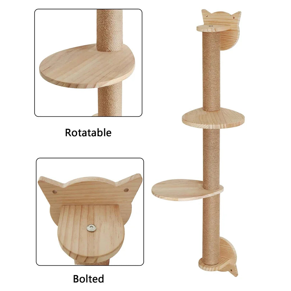 41In Cat Tree With Scratching Posts 2 Perches Platforms Wall Mounted Sisal Scratcher Hammock For Cats Kittens Climb Play Rest