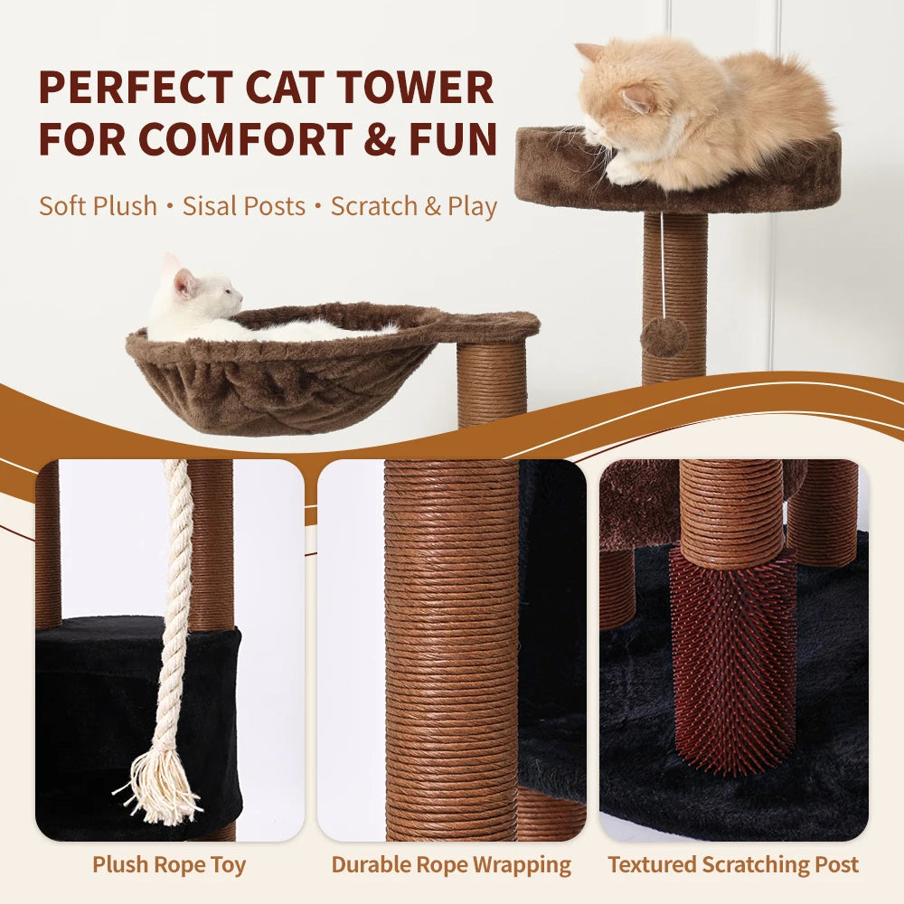 64 Inch Halloween Cat Tree Tower Cute Tall Gift Multi-Level with Scratching Post for Cats Christmas Eve Supplies