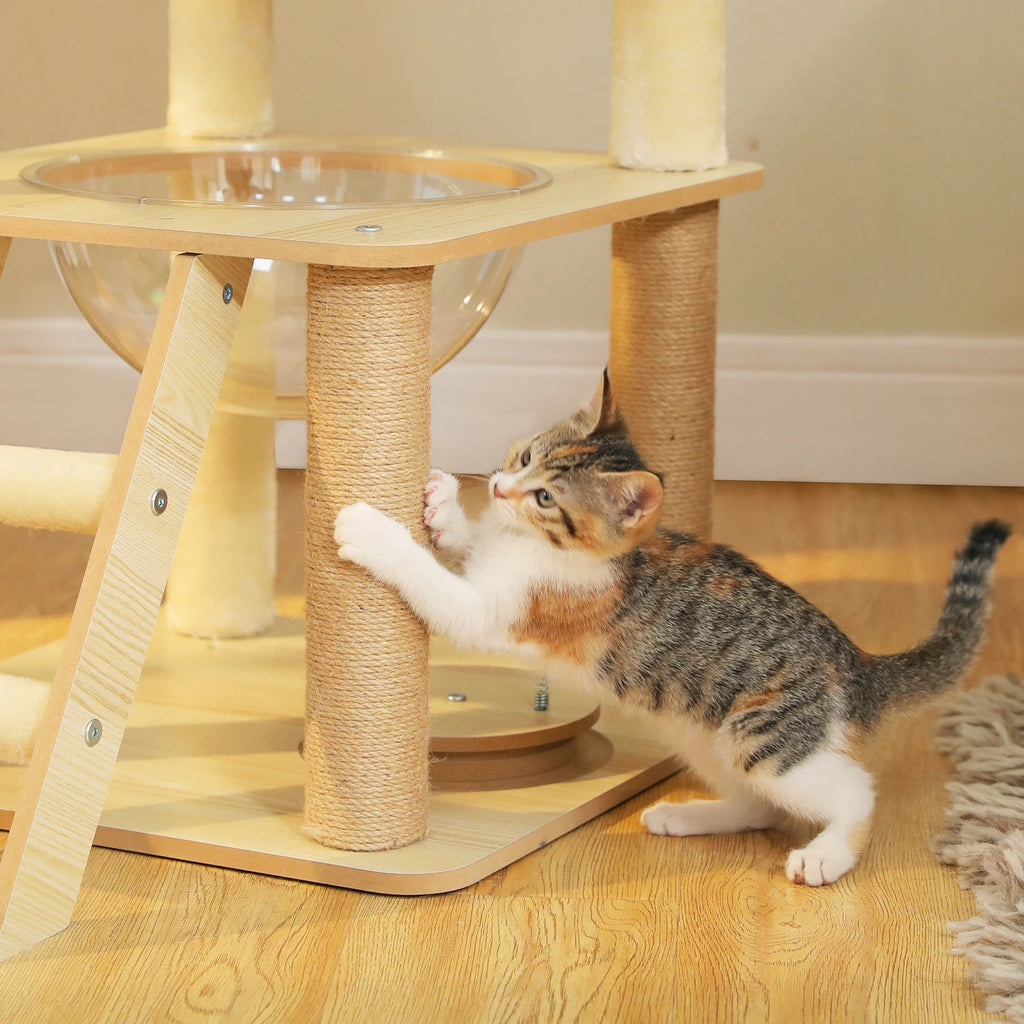 Multi-Level Cat Tree for Indoor Wood Cat Tower with Scratching Posts Spacious Condo Hammock Top Perch Cat Scratcher Cat Toys