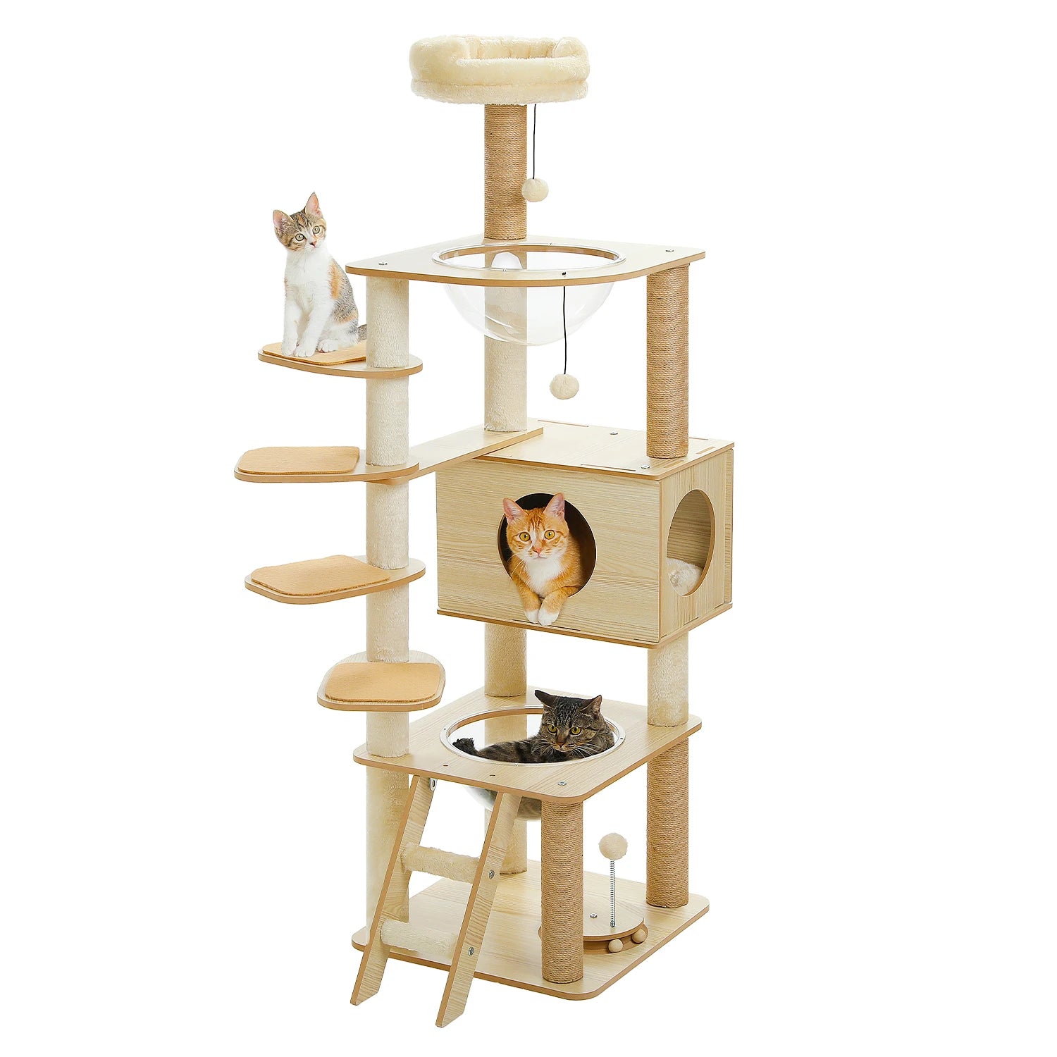 Multi-Level Cat Tree for Indoor Wood Cat Tower with Scratching Posts Spacious Condo Hammock Top Perch Cat Scratcher Cat Toys