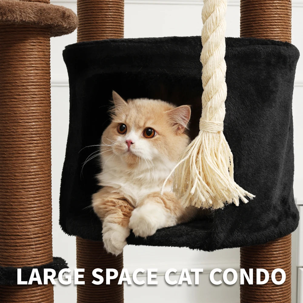 64 Inch Halloween Cat Tree Tower Cute Tall Gift Multi-Level with Scratching Post for Cats Christmas Eve Supplies