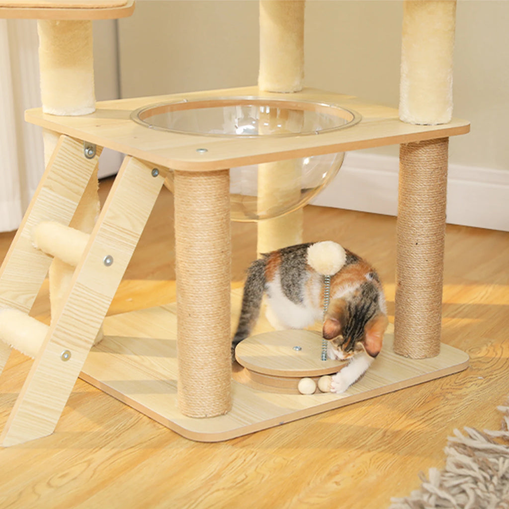 Multi-Level Cat Tree for Indoor Wood Cat Tower with Scratching Posts Spacious Condo Hammock Top Perch Cat Scratcher Cat Toys