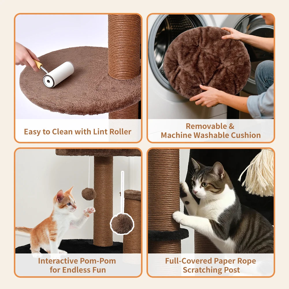 64 Inch Halloween Cat Tree Tower Cute Tall Gift Multi-Level with Scratching Post for Cats Christmas Eve Supplies