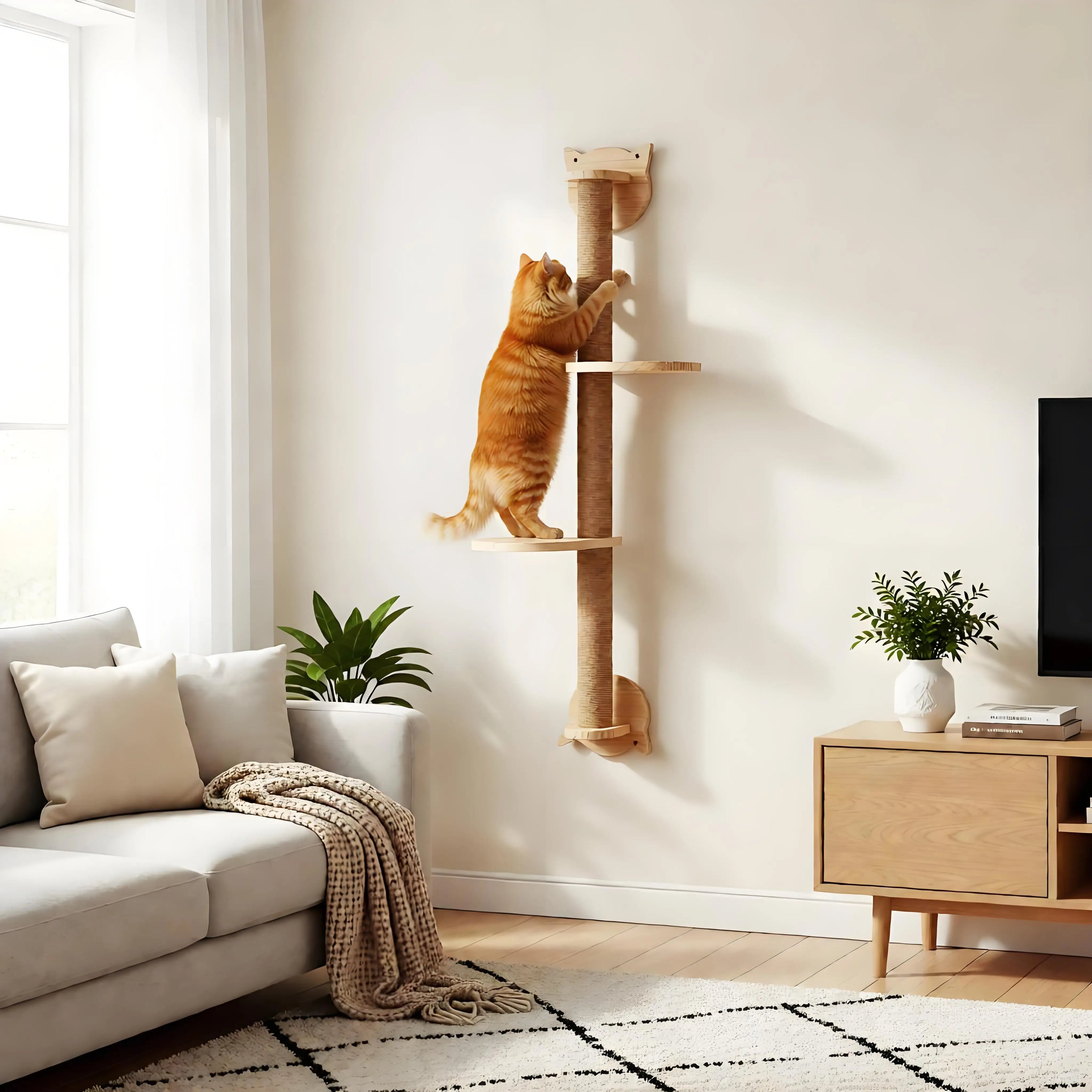 41In Cat Tree With Scratching Posts 2 Perches Platforms Wall Mounted Sisal Scratcher Hammock For Cats Kittens Climb Play Rest