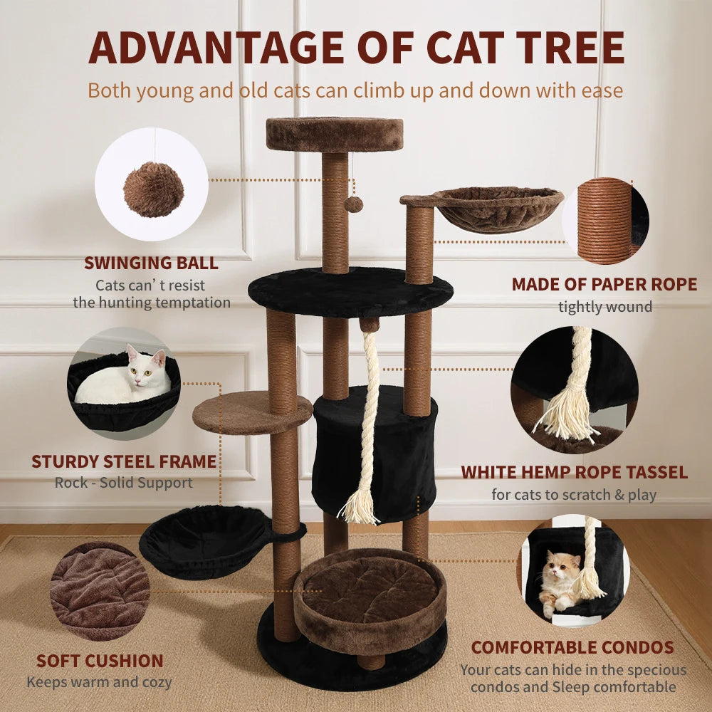 64 Inch Halloween Cat Tree Tower Cute Tall Gift Multi-Level with Scratching Post for Cats Christmas Eve Supplies