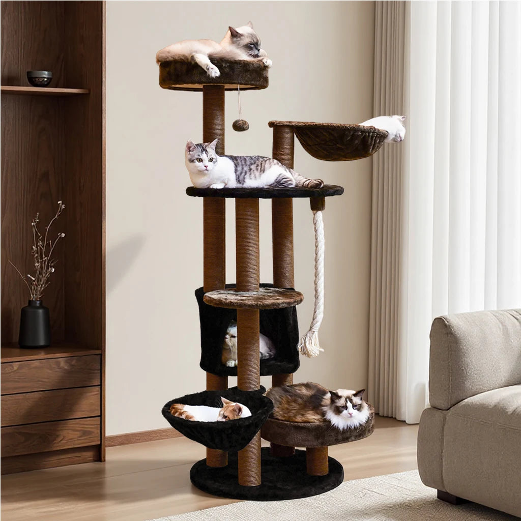 64 Inch Halloween Cat Tree Tower Cute Tall Gift Multi-Level with Scratching Post for Cats Christmas Eve Supplies