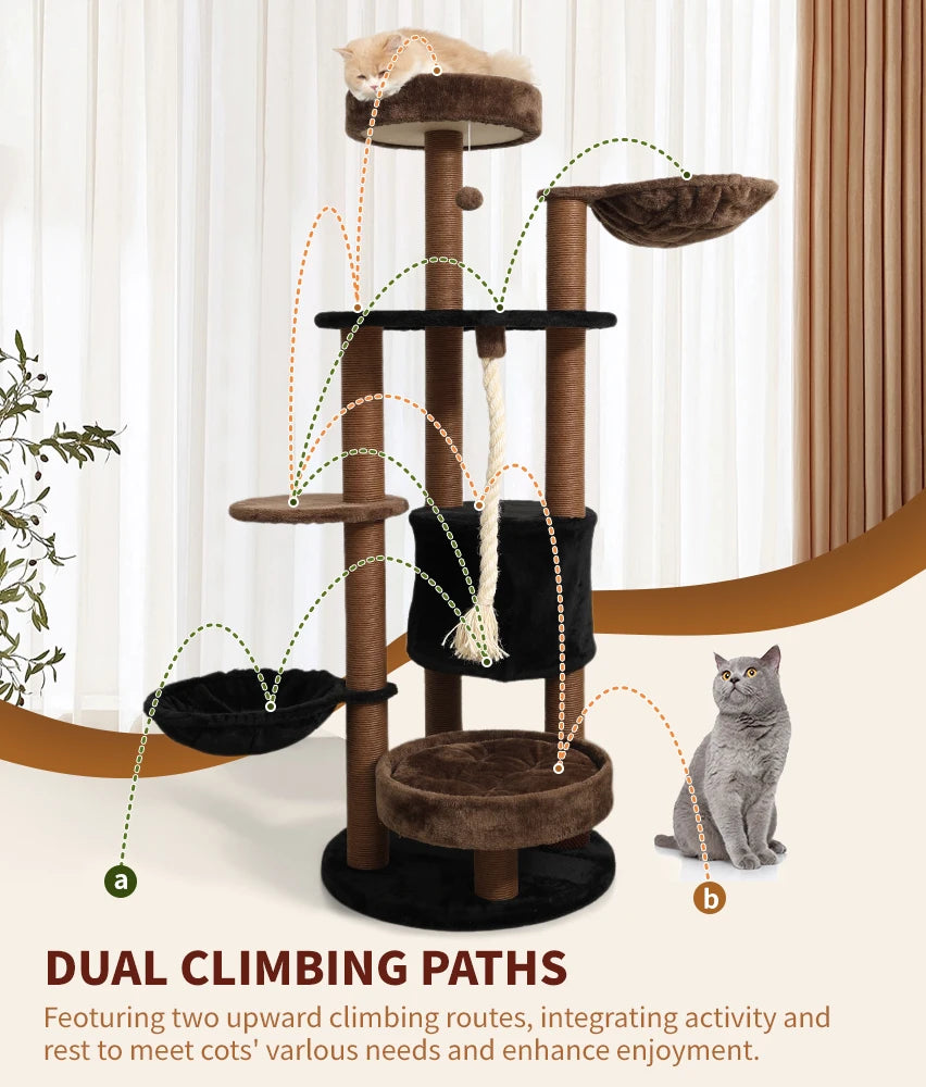 64 Inch Halloween Cat Tree Tower Cute Tall Gift Multi-Level with Scratching Post for Cats Christmas Eve Supplies