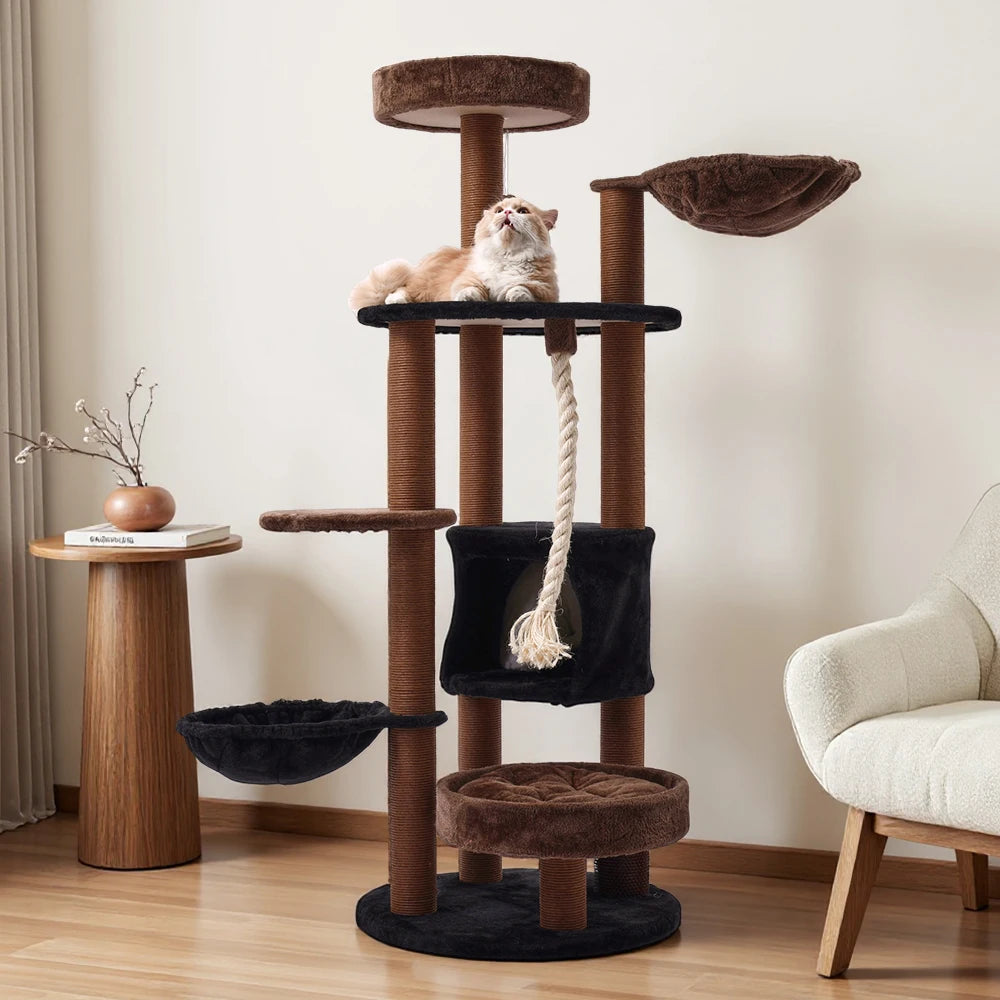 64 Inch Halloween Cat Tree Tower Cute Tall Gift Multi-Level with Scratching Post for Cats Christmas Eve Supplies