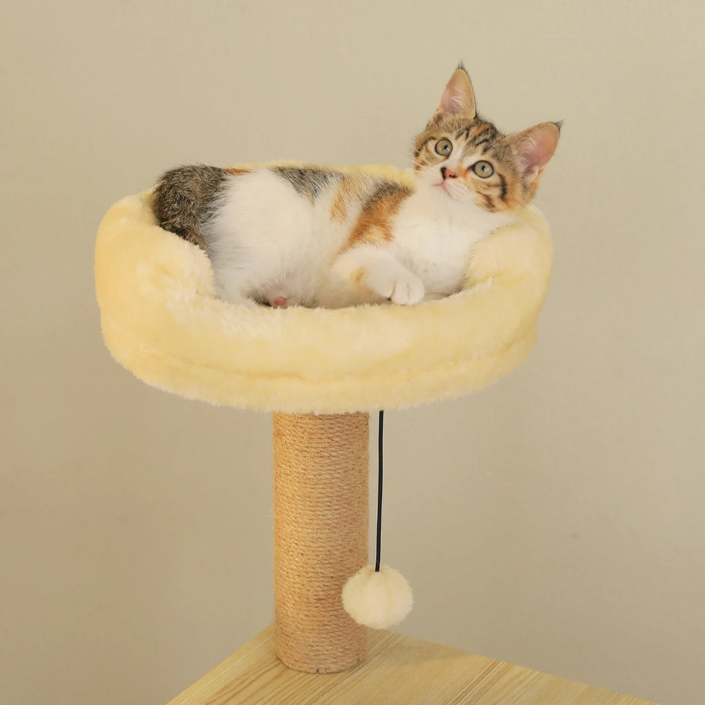 Multi-Level Cat Tree for Indoor Wood Cat Tower with Scratching Posts Spacious Condo Hammock Top Perch Cat Scratcher Cat Toys