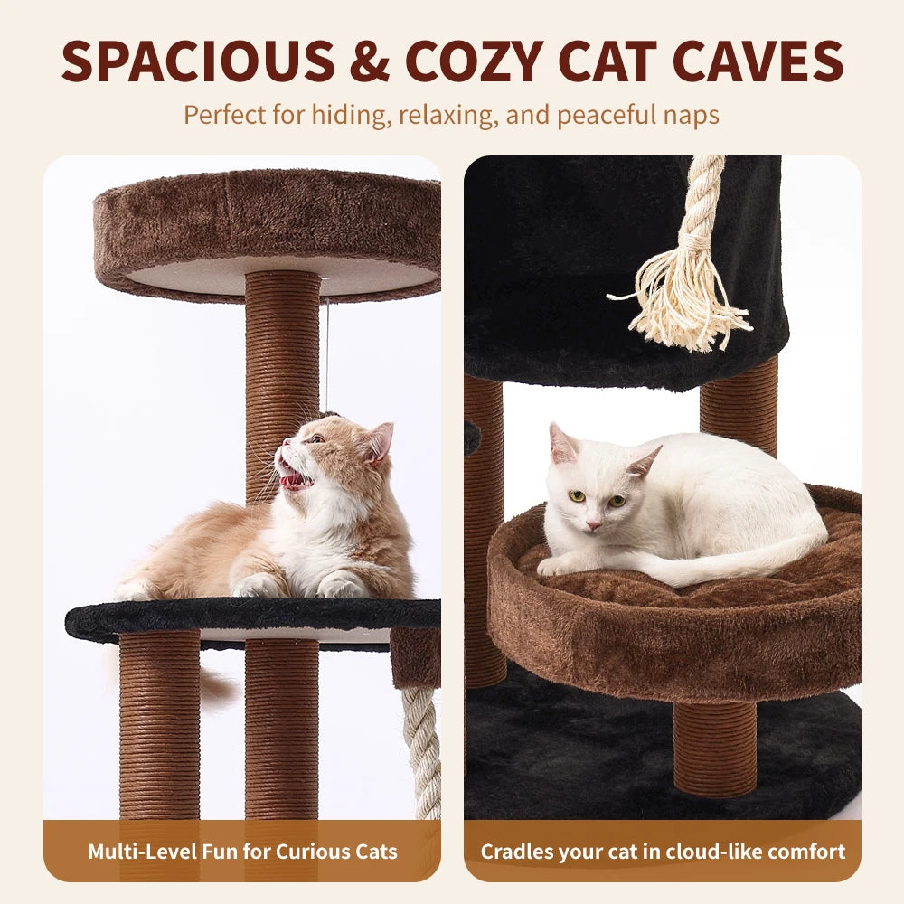 64 Inch Halloween Cat Tree Tower Cute Tall Gift Multi-Level with Scratching Post for Cats Christmas Eve Supplies