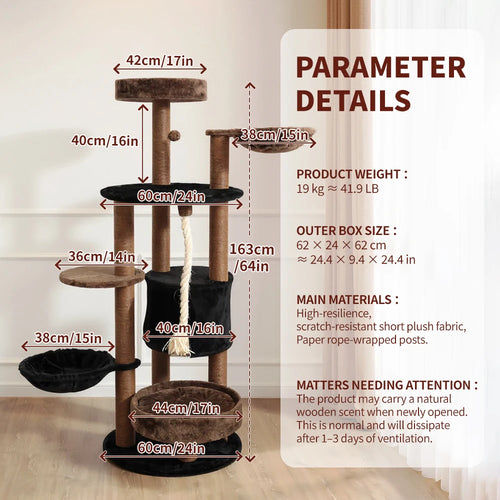 64 Inch Halloween Cat Tree Tower Cute Tall Gift Multi-Level with Scratching Post for Cats Christmas Eve Supplies
