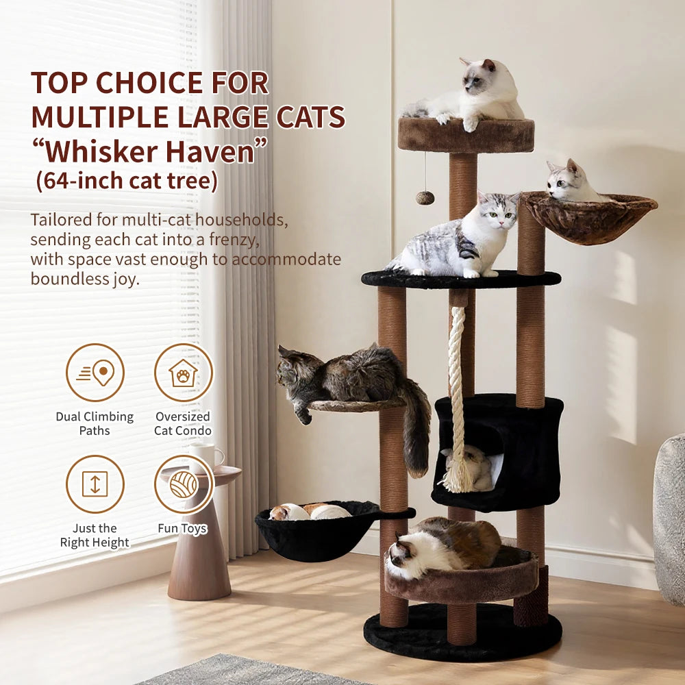 64 Inch Halloween Cat Tree Tower Cute Tall Gift Multi-Level with Scratching Post for Cats Christmas Eve Supplies
