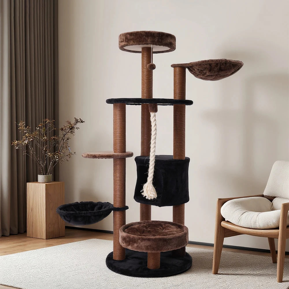64 Inch Halloween Cat Tree Tower Cute Tall Gift Multi-Level with Scratching Post for Cats Christmas Eve Supplies