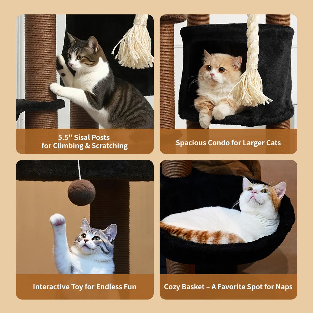 64 Inch Halloween Cat Tree Tower Cute Tall Gift Multi-Level with Scratching Post for Cats Christmas Eve Supplies